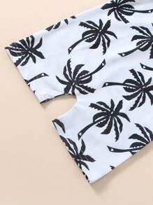 Baby Boys Rash Guard Swimsuit, Cute Shark/Tree Print Short Sleeve Zip Up Swimwear - White - View 3