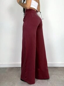 Women's Skinny Pants, High Waist, Wide Leg, Sophisticated, Blogger, Elegant - 酒紅色 - 查看 4