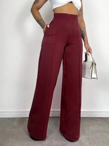Women's Skinny Pants, High Waist, Wide Leg, Sophisticated, Blogger, Elegant - 酒紅色 - 查看 5