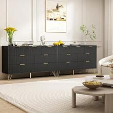 LYNSOM Black Dresser For Bedroom, Fluted 6 Drawer Wood Dresser With Golden Handles, Modern Dressers & Chests Of Storage Drawer For Hallway Entryway - màu đen - Xem 8