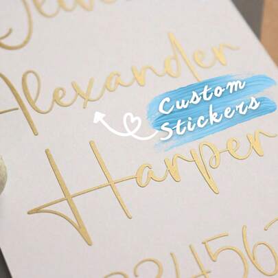 1pc/3pcs/5pcs Customized Name Label Stickers, 3-6 Inch Labels, Name Stickers, Customized Stickers, Name Stickers, Date Stickers, DIY Gifts, Handmade, Handwritten Font, Wedding Stickers, Gift Stickers. Customizable Holographic Name Stickers, Suitable For Water Bottles, Lunch Boxes, Housewarming Gifts.