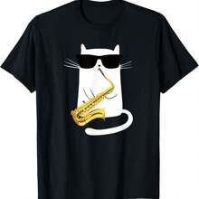 Funny Cat Wearing Sunglasses Playing Saxophone T-Shirt T-Shirt
