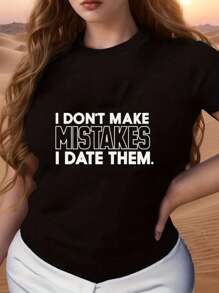 I Don't Make Mistakes I Date Them Print Street Style Valentines Day T-Shirt For Women, Women's 220g Round Neck Casual Heavy Pure Cotton T-Shirt (1 PC) - 黑色 - 查看 1