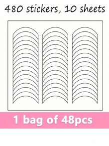 480pcs/10sheets French Manicure Nail Stickers, Wavy, Crescent Moon, Geometric Asymmetrical Design Nail Art Nails - Multicolor - View 19