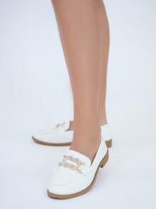 Women's Rhinestone Decorated Fashion Flat Slip-On Moccasins - White - View 3