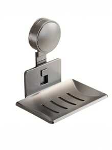 1 件/3 件现代灰色金属肥皂盒带吸盘，壁挂式肥皂架带排水，浴室搁板收纳架，浴室配件，无损安装