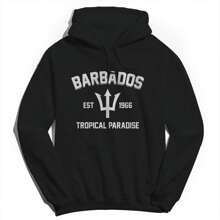 Nearly There Barbados Unisex Graphic Cotton Pullover Sweatshirt Hoodie - Black - View 1