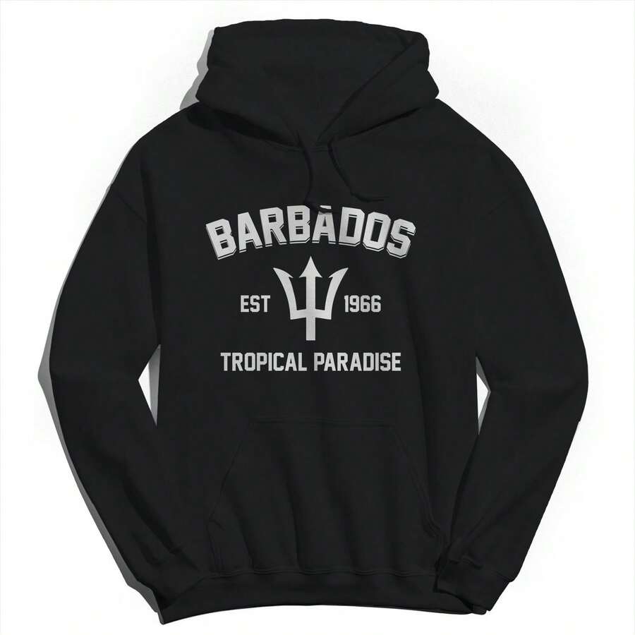 Nearly There Barbados Unisex Graphic Cotton Pullover Sweatshirt Hoodie - Black - View 1