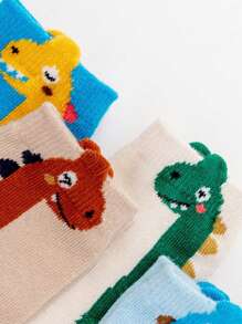 10 双随机颜色儿童袜子，带有卡通恐龙图案，适合日常休闲穿着，男女通用 - 彩色 - 查看 5