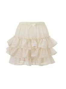 Falda corta de verano para mujer, informal, de color liso, elástica, con volantes, para playa, vacaciones, club, ropa de calle - Albaricoque - Ver 2