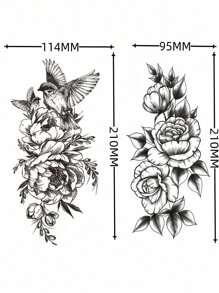 14 Sheets Temporary Tattoos Adult Women, Black Flower Rose Fake Tattoos Women, Realistic Large Body Marking Tattoos, Look Real Waterproof Fake Tattoo Stickers, Body Art Arm Sketch Tattoo Stickers, Suitable For All Daily Festival Fashion - Black - View 6