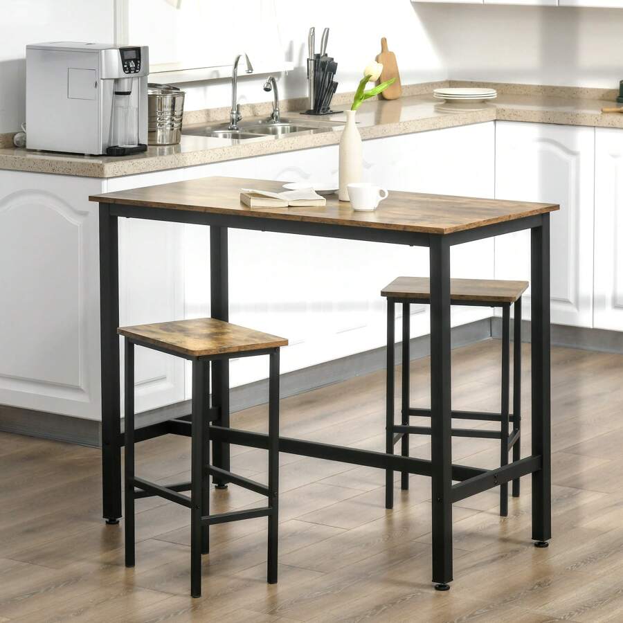HOMCOM Industrial Bar Stools, Set Of 2 Kitchen Breakfast Bar Chairs With Footrest, Counter Height Island Stools For Dining Area, Home Pub, Rustic Brown - Brown - View 1