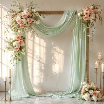 1pc 28in X 19ft Dirty Green Wedding Arch Decor Fabric, Ivory Wedding Arch Decor Fabric, Transparent Backdrop Curtain For Wedding Ceremony, Party Ceiling Decoration