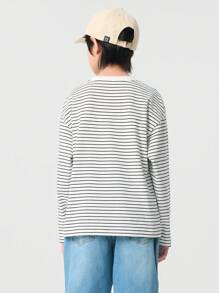 Balabala Boys' And Girls' Striped Long-Sleeve T-Shirt, Simple And Breathable Style