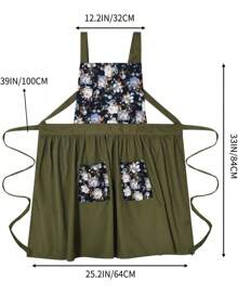 Vintage Pinafore Apron Dress Women With Pockets Cute Floral Chef Aprons Kitchen Cooking Baking Gardening - 甜瓜黃 - 查看 10