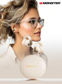 MONSTER XKT30 蓝牙耳机，被动降噪，5.4 低音，定向音频，清晰通话，音乐，游戏，低延迟，长电池寿命，运动设计，无线耳塞 - 米色 - 查看 1