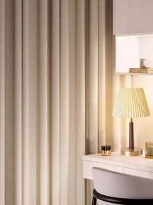 1 pieza Cortina opaca de color crema tipo lino contemporánea y sencilla, con aislamiento térmico a prueba de polvo, para sala de estar y dormitorio - Beis - Ver 5