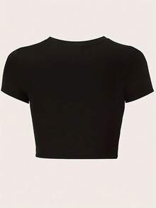 1pc Women'S Y2K Vintage Martini Time Letter Print Crop Tee - 黑色 - 查看 2