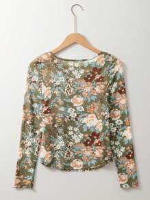 CILKOO Áo bodycon dài tay ôm sát in hoa bằng vải lưới, thích hợp cho mùa xuân, đi nghỉ mát. - màu xanh lá - Xem 8