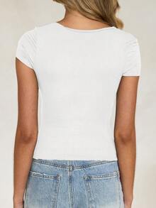 Áo thun nữ Vaiaye màu trơn cổ vuông, dáng ôm, tay ngắn, phong cách Y2K, thích hợp mặc mùa xuân/hè, phù hợp cho ngày Valentine. - trắng - Xem 11