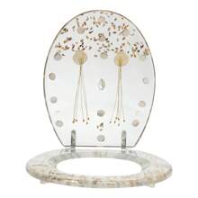 36x42cm Transparent Resin Round Front Toilet Seat Strong Silver Hinges Bathroom - Clear - View 1
