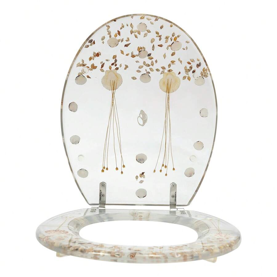 36x42cm Transparent Resin Round Front Toilet Seat Strong Silver Hinges Bathroom - Clear - View 1
