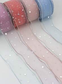 (5 Yards) Stars Silk Organza Ribbon Bow Material For Hair Print Flower Decoration Lace Ribbons - Multicolor - View 3