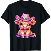 Scottish Baby Highland Cow Cowgirl Cattle Farm Pink Western T-Shirt - màu đen - Xem 1