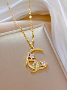 1 星月钻石项链，精致时尚轻奢风闪耀锆石星月小兔吊坠项链，日常通勤风项链