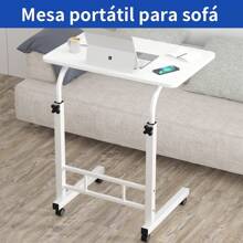 VELI Escritorio Portatil, Mesa para Laptop, Escritorio de Computadora y Trabajo, Mesa Auxiliar móvil con Ruedas, Mesa para Cama de Altura Ajustable con Estructura en Forma de C (Blanco, 60cm) - Blanco - Ver 7