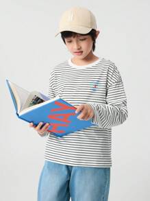 Balabala Boys' And Girls' Striped Long-Sleeve T-Shirt, Simple And Breathable Style