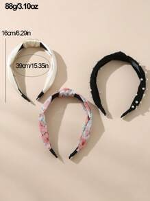 3 Stücke Damen Boho-Stil einfache Einfarbige & Blumen-Muster Perlenhaarband, geeignet für den täglichen Gebrauch