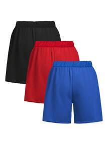 Set de 3 pantalones cortos casuales de diseño sólido y a rayas, de secado rápido, para niño preadolescente. Cómodos y versátiles, adecuados para uso diario, actividades al aire libre, casa y verano.