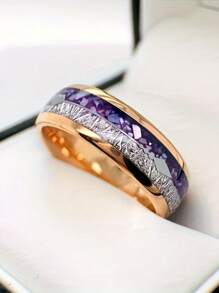 Fashion Rose Gold & Purple Crystal Ombre Splice Gold Arrow Design Ring, Suitable For Wedding Ceremony Wearing
