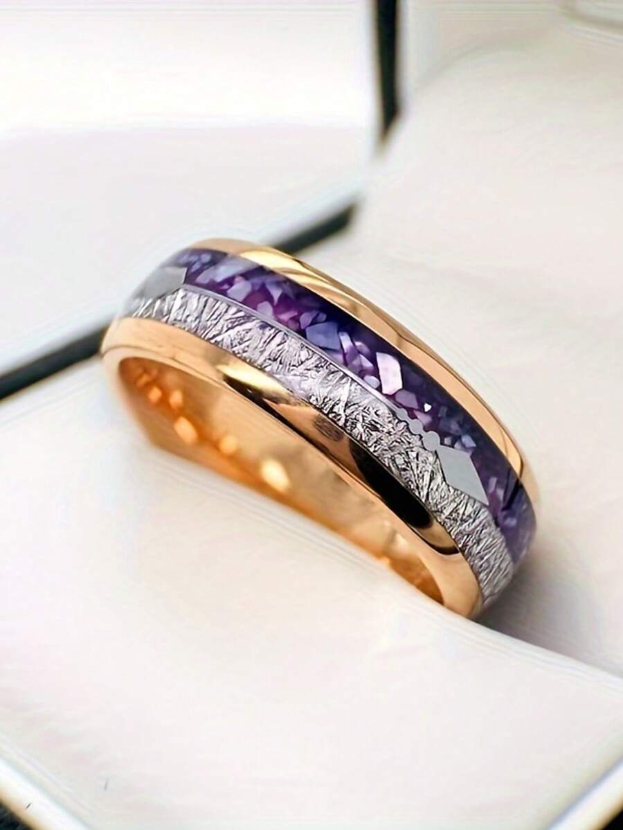 Fashion Rose Gold & Purple Crystal Ombre Splice Gold Arrow Design Ring, Suitable For Wedding Ceremony Wearing