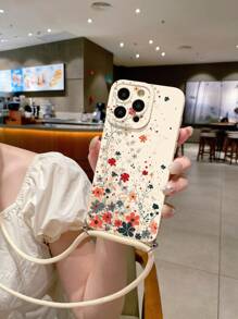 1 pièce Étui de protection pour téléphone avec motif floral et lanière amovible, compatible avec Apple, /Galaxy, Infinix, Redmi, OPPO, VIVO, Realme