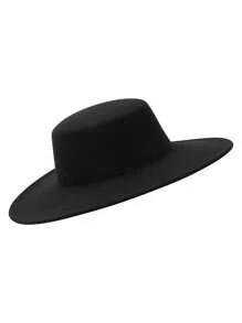 Women's Hats Solid Color Personality Wide Brim Flat Top Design Simple Elegant Formal Top Hat - 黑色 - 查看 2