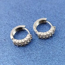 Silver Plating Needle Earrings Fashion High Quality Jewelry Double Row Crystal - Silver - View 2
