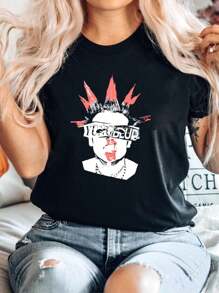 Camiseta 100% algodón con estampado gráfico de la marca Yungblud Liberty Spikes, de moda, suave y de verano, ropa de diseñador para hombre, estirada y cómoda, unisex, para uso diario casual y transpirable, con estampado versátil de cuello redondo y manga corta, estilo streetwear - Negro - Ver 1
