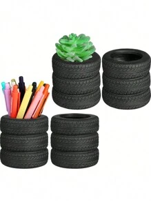 1/2pcs Creative Tire Pen Holder, Home Desktop Storage Ornament, Stationery And Makeup Brush Storage Box, Room Desk Creative Decoration, Suitable For Giving Gifts During The School Season, Desktop Decoration Birthday Graduation - Multicolor - View 9