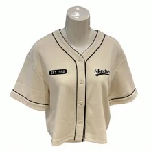 Skechers & Fashion Baseball Cardigan Loose Short Sleeve Knitted Jacket