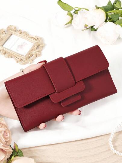 Cartera de mujer de color burdeos/vino tinto de gran capacidad, con múltiples compartimentos, ranuras para tarjetas y bolsillo con cremallera, elegante y multifuncional
