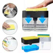 1pc Automatic Liquid Soap Dispenser With Sponge Brush For Kitchen Cleaning, Dish Washing Liquid Holderbathroom Decor Summer - Multicolor - View 1
