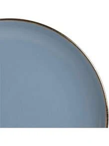 Vajilla Rockaway redonda de gres, servicio para 4 (16 piezas), borde gris y dorado - Borde azul mate/dorado - Ver 4