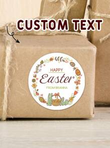 15/35/70pcs Customized Easter Circular Gift Stickers - Personalized Customize Text Easter Gift Stickers, Suitable For Gift Packaging, Easter Party Decoration, Easter Egg Decoration, Envelope Sealing, Etc