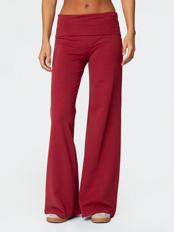 Women's Flare Leggings Fold Over Yoga Pants Flared Leggings Bell Bottom Y2K Low Rise Wide Leg Lounge Sweatpants