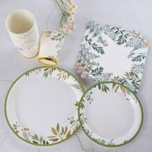 优雅的一次性餐具套装，7/9 英寸派对盘子餐巾杯，生日派对礼品用品一次性纸盘餐巾杯，适用于生日主题派对装饰 - 彩色 - 查看 5