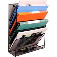 6-Layer Wall-Mounted Magazine File Holder Document Rack A4 Mail Sorting Organizer Hollow Out Body Mesh Desk Files Organizer For Home And Office(Black) - Black - View 9