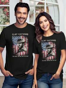 Vintage Distressed Clint Eastwood Lovers T-Shirt For Women | Couple Tees | Retro Style | Graphic Tee - Black - View 1