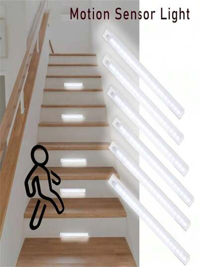 1pc/6pcs Motion Sensor LED Light Bar, USB Rechargeable Wall Mount Cabinet Lighting With Sensor For Hallway, Pantry, Closet, Kitchen, Bathroom (200mAh/350mAh)